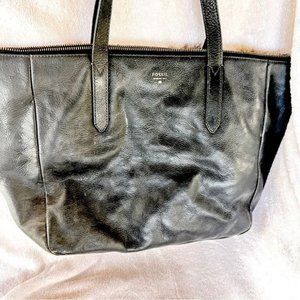 FOSSIL Large Black Leather Purse Satchel Bag